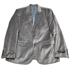 Karl Lagerfeld Velvet Blazer Mens 40R 40 Silver Gray Stretch Sport Coat NEW